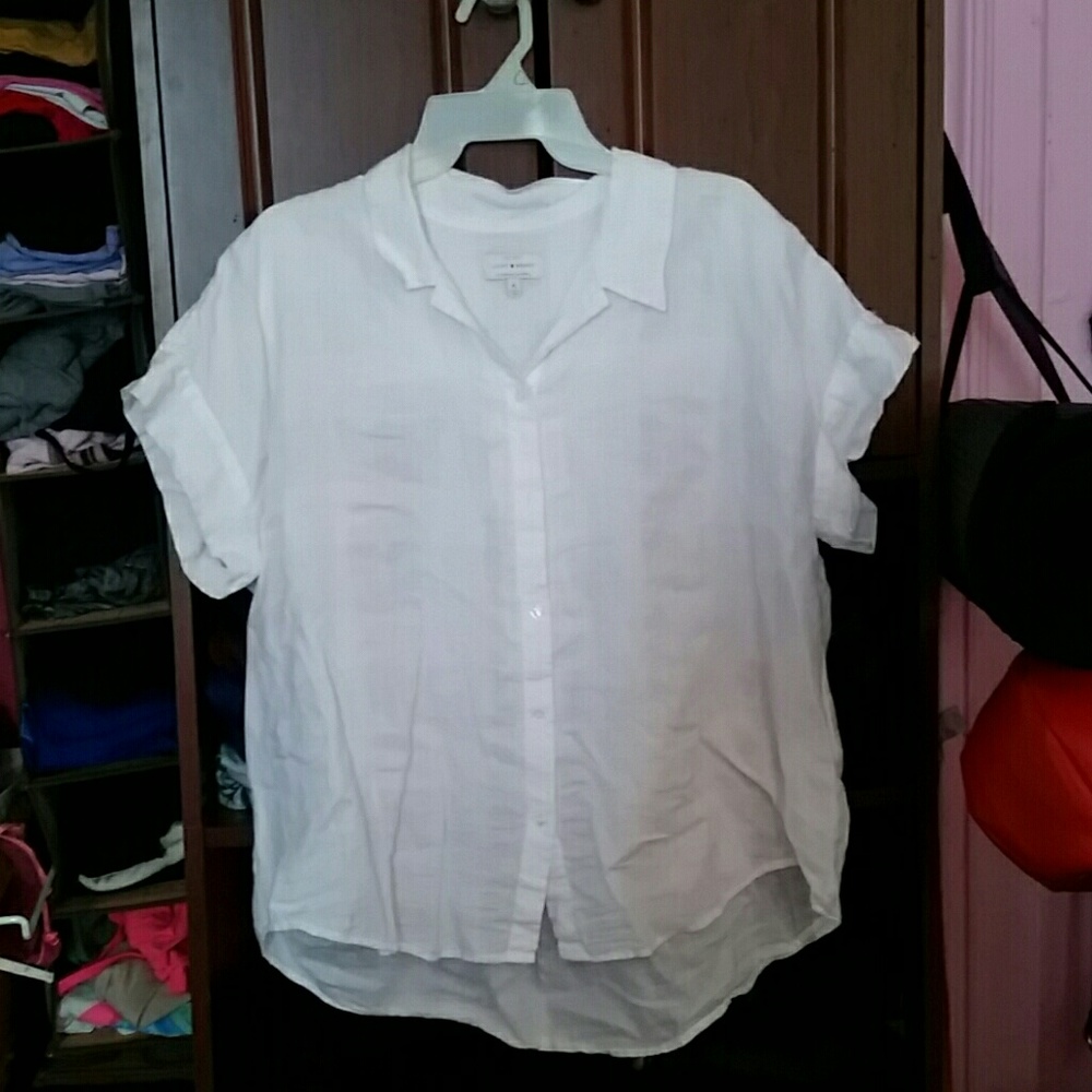 Lucky Brand white linen short sleeve blouse